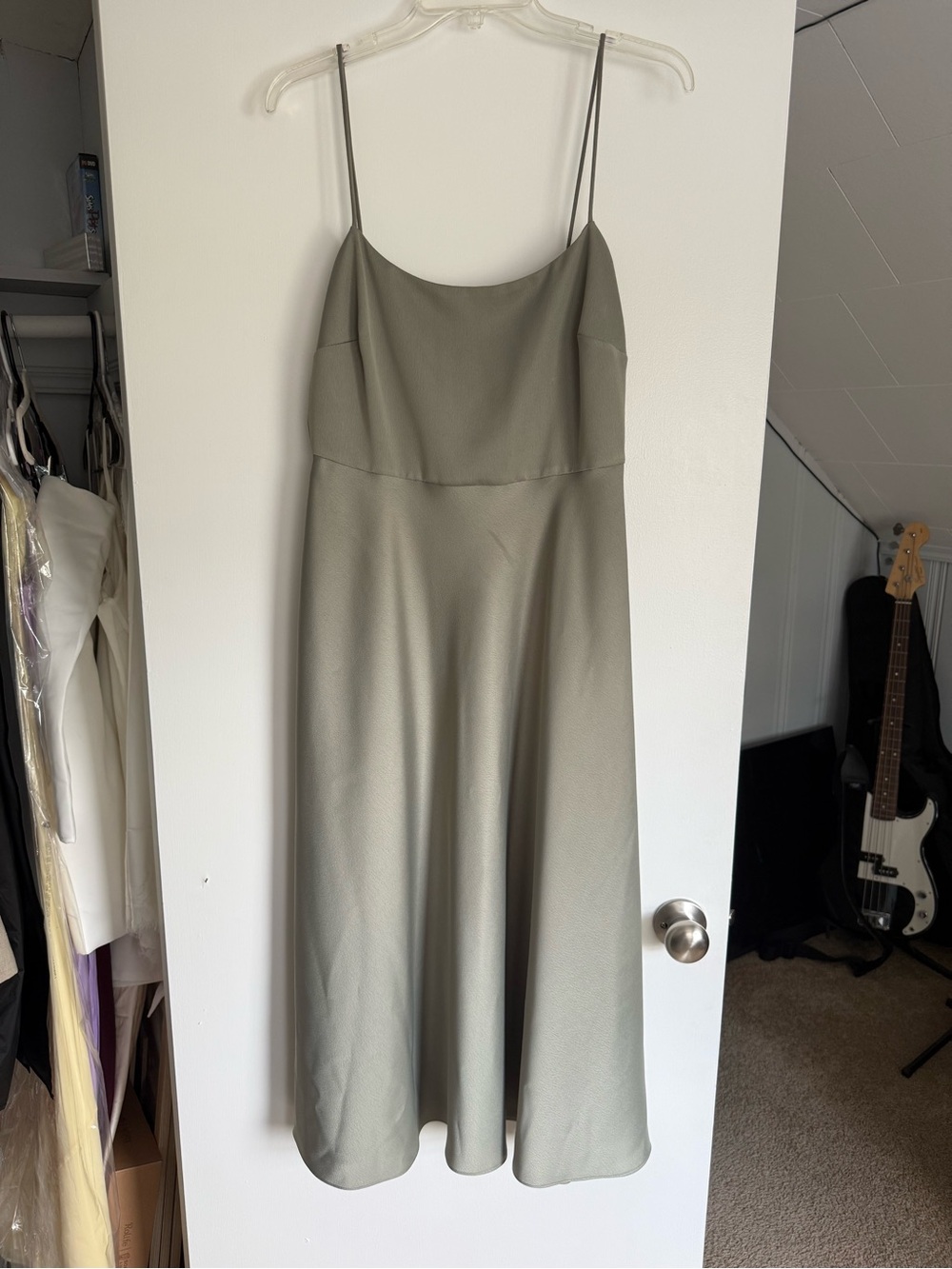 BHLDN Leti Dress Satin Slip Midi Dress in Sage Green - Picture 5 of 8